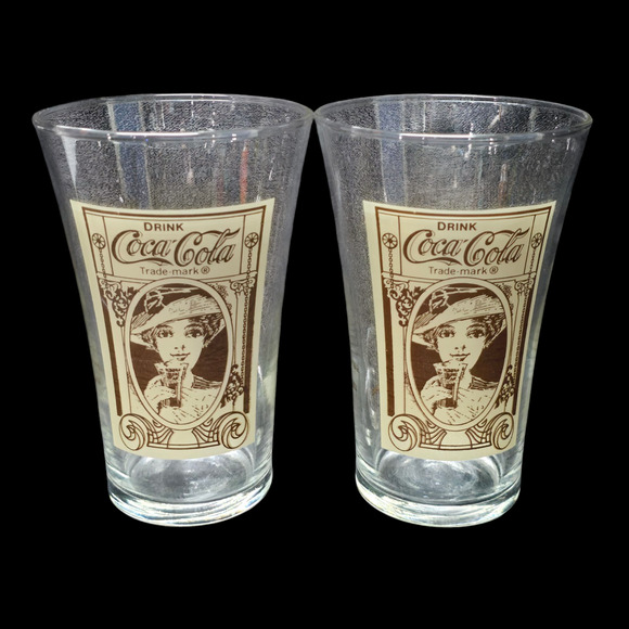 Vintage Coca Cola Victorian Lady 16 oz. Re-Creation Flair Glass Drinking Cups - Picture 1 of 11